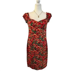 Bernie Dexter "Paris" Dress Red Poppy Print Made in USA cotton cottage retro XL